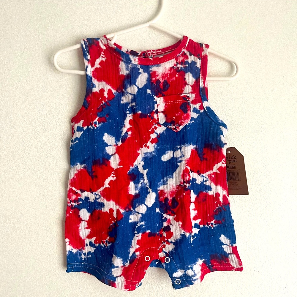 NWT Chickpea Patriotic Tye Dye Romper